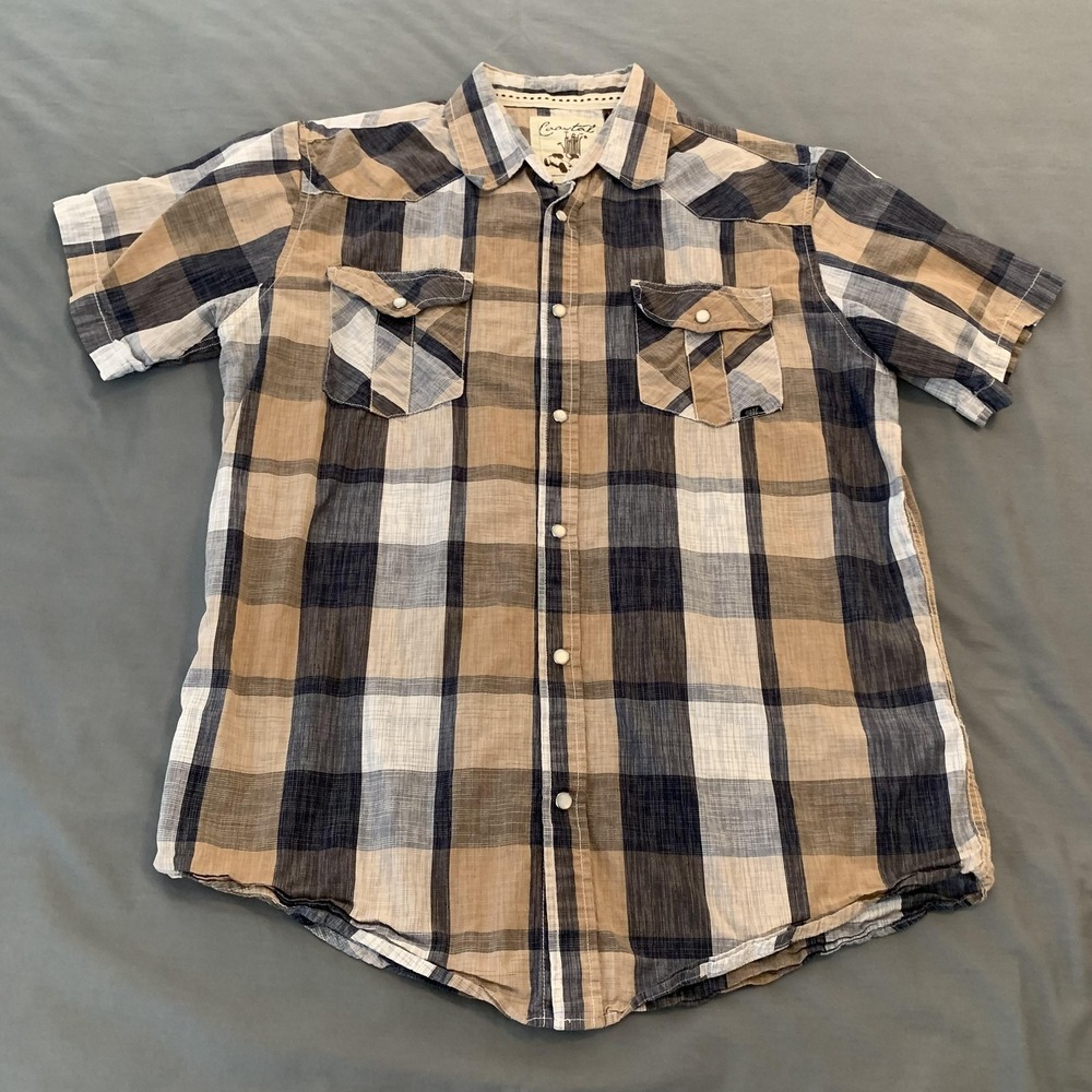 Coastal Shirt Mens Large Multicolor Plaid Western Pearl Snap Short Sleeve Casual